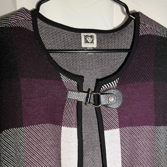Ann Klein duster black purple check - Picture 3 of 5